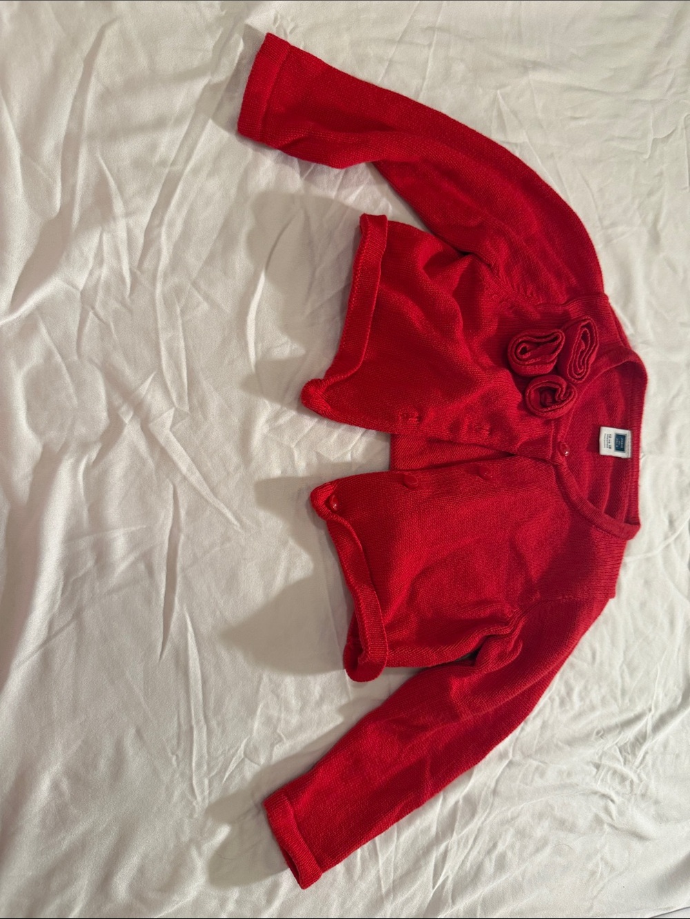 Janie and Jack Bright Red Knit Cardigan with Rosette Detail